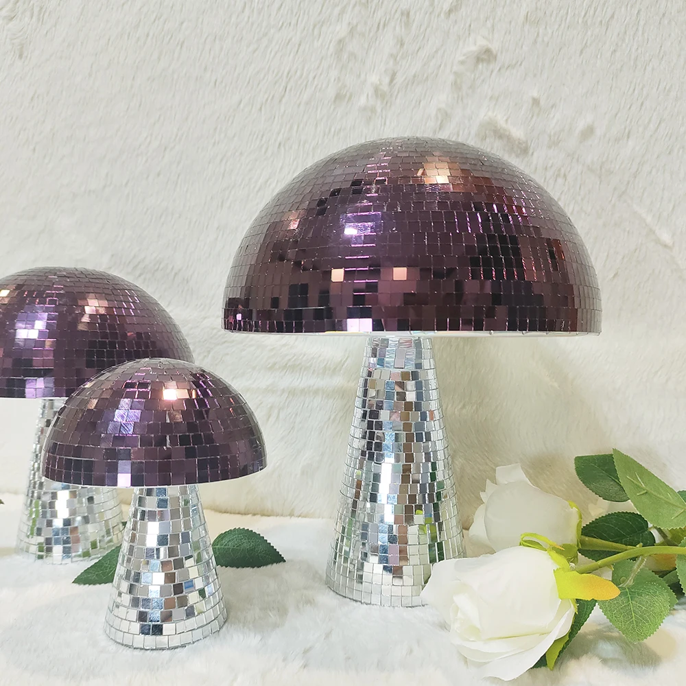 Purple Mushroom Disco Mirror Ball Home Decor for Party Room Sculptures and Figurines Disco Ball Mushroom Wedding Decoration