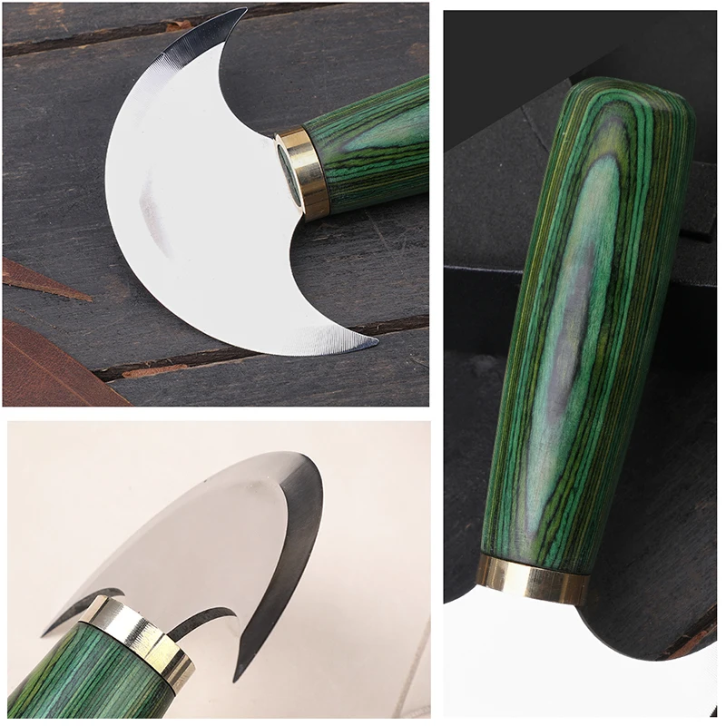 KAOBUY Round Head Knife Round Head Wood Handle Leather Working Knife Curing Wood Stainless Steel Leather Cutting Knife For DIY