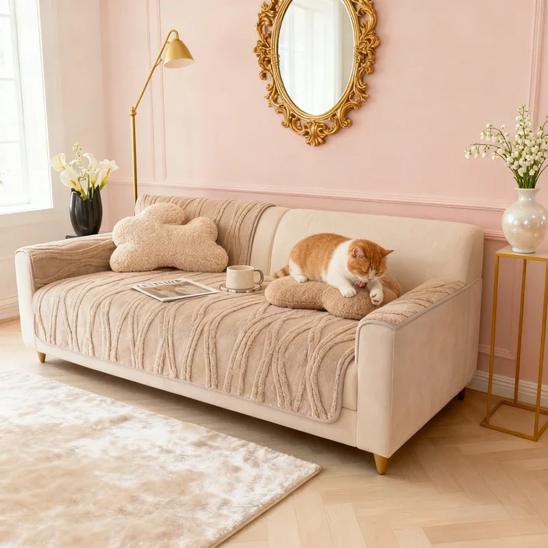 Thicken Stripe Plush Sofa Slipcover Non-slip Soft Sofa Towel Couch Cushion for Living Room Couch Furniture Cover Modern Decor