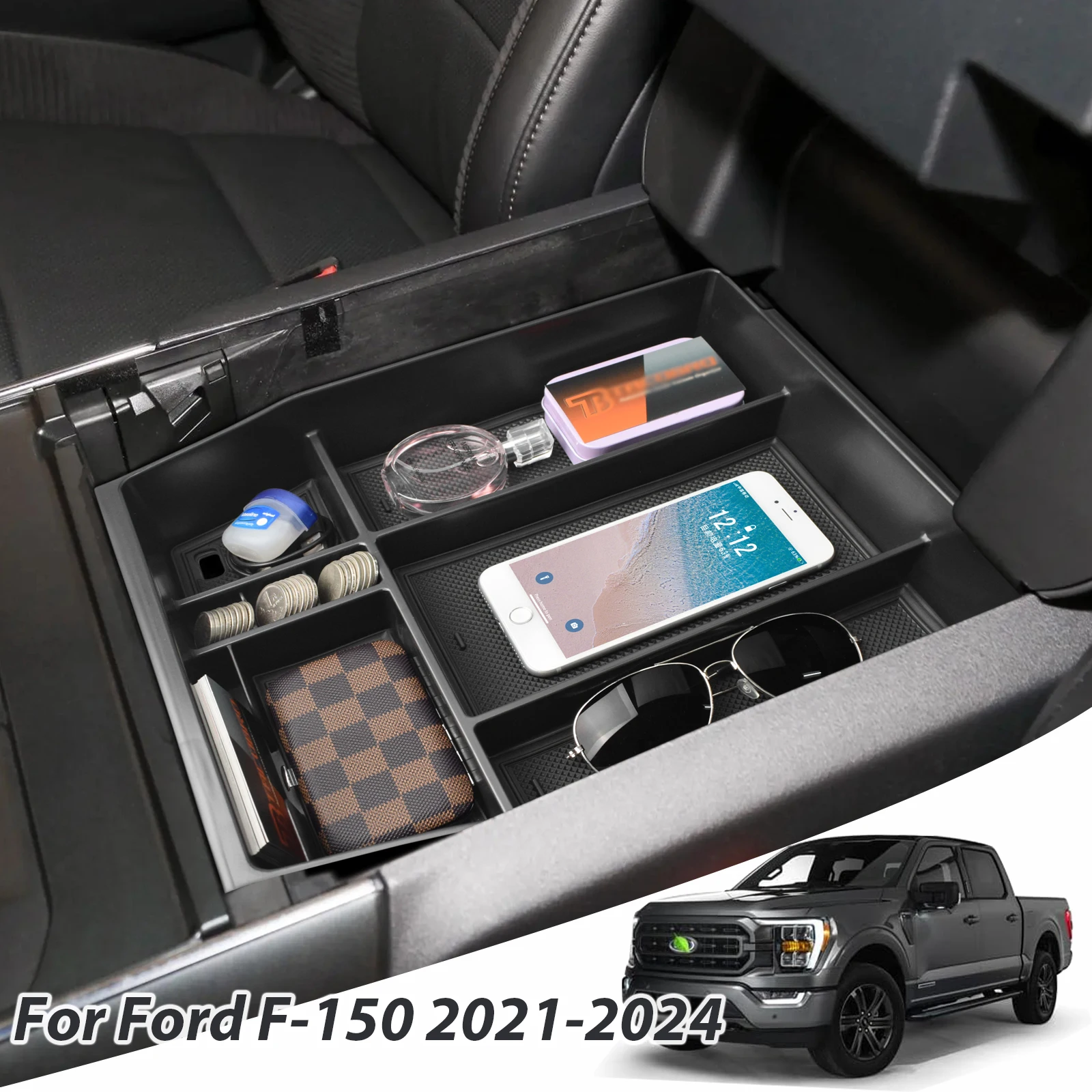 

Center Console Tray for Ford F150 2021 2022 2023 2024 Armrest Storage Box Car Center Console Organizer ABS Interior Accessories