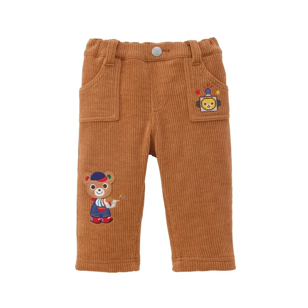 Autumn Winter kids clothes girls pants boys pants Cartoon robot pattern embroidered pants Cute corduroy warm pants