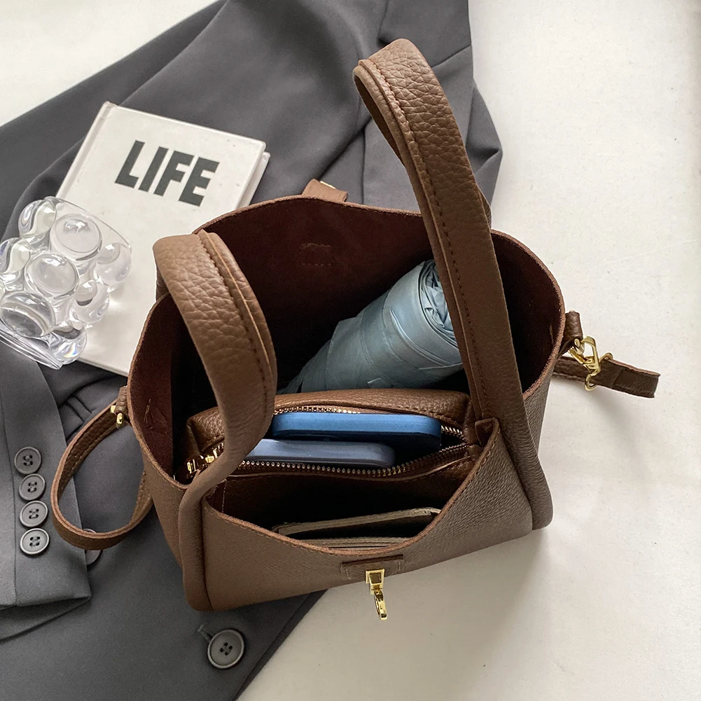 

Bucket Bag for Women Magnetic Closure Handbag PU Leather Shoulder Bag with Inner Bag Solid Color Crossbody Bag for Work Travel