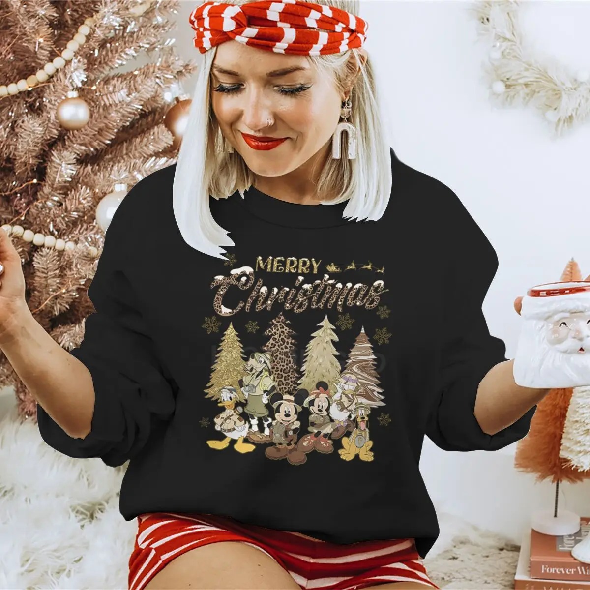 Felpa classica di buon Natale Topolino Divertente girocollo Donna Uomo Top natalizi Pullover casual vintage Paperino Topolino