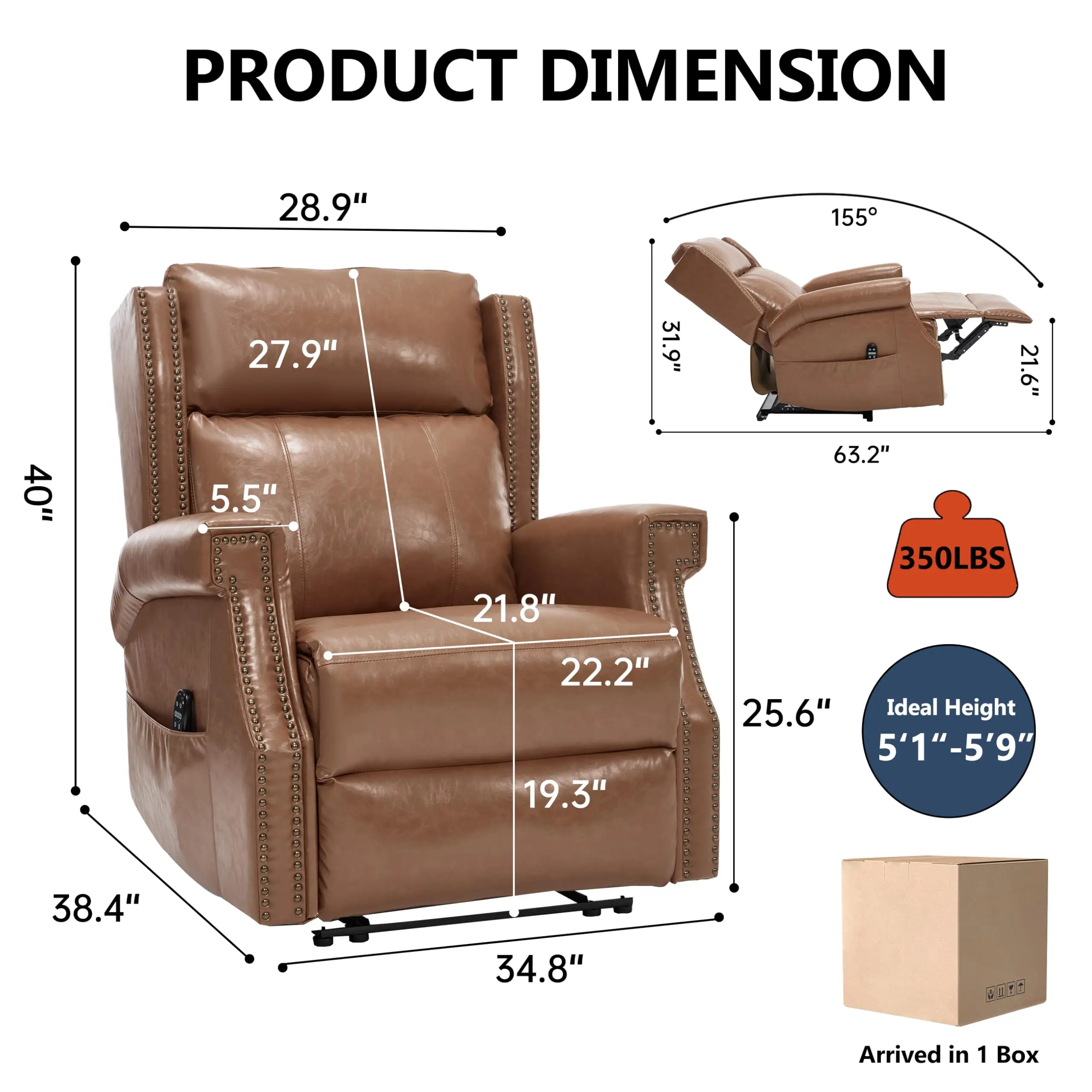 Manual Recliner Chair, Faux Leather Push Back Recliners with Vibration Massage Lumbar Heat, Living Room Single a