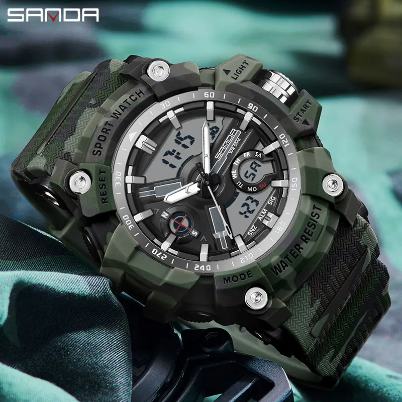 

SANDA G style Dual Display Men Watches Waterproof Sports Watch Military Man Alarm Stopwatch Quartz Wristwatch Male Digital Clock