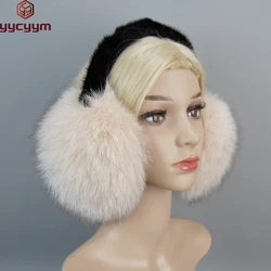 Luxurious Women Winter 100% Natural Fox Fur Earmuffs Plush Warm Big Pompoms Fox Fur Ear Muffs Girls Fluffy Real Mink Fur Earflap