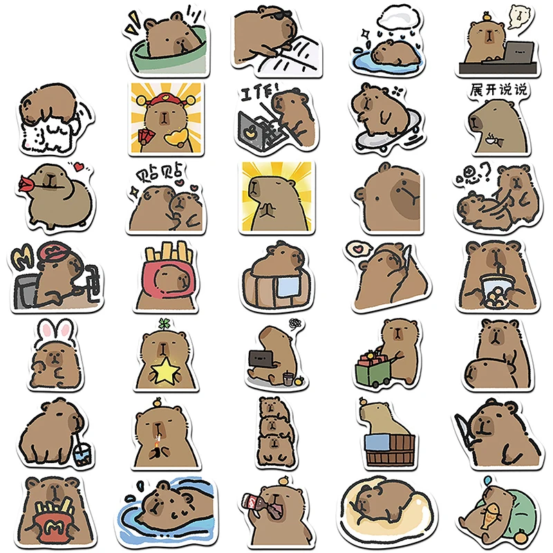 62Pcs Cute Stickers Capybara Water Bottle Notebook Sticker Laptop Car Motorcycle Aesthetic Decals Skates Phone Case