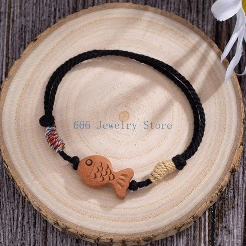 F2TD Delicate Handwoven Fish Bracelet Thread Bracelet Adjustable Size Bracelet