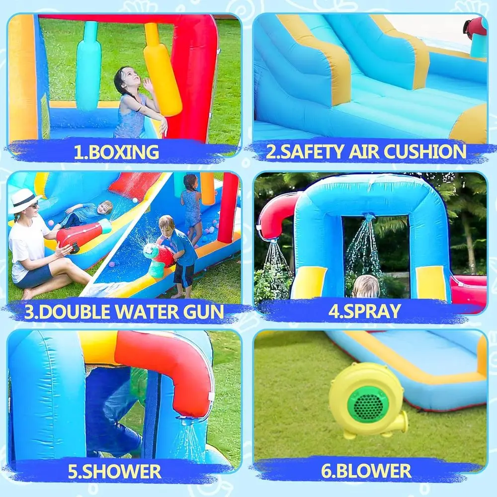 Iatable waterglijbanen, waterbouncehuis met waterglijbaan voor kinderen, opblaaswaterpark achtertuin, waterglijbanen buiten