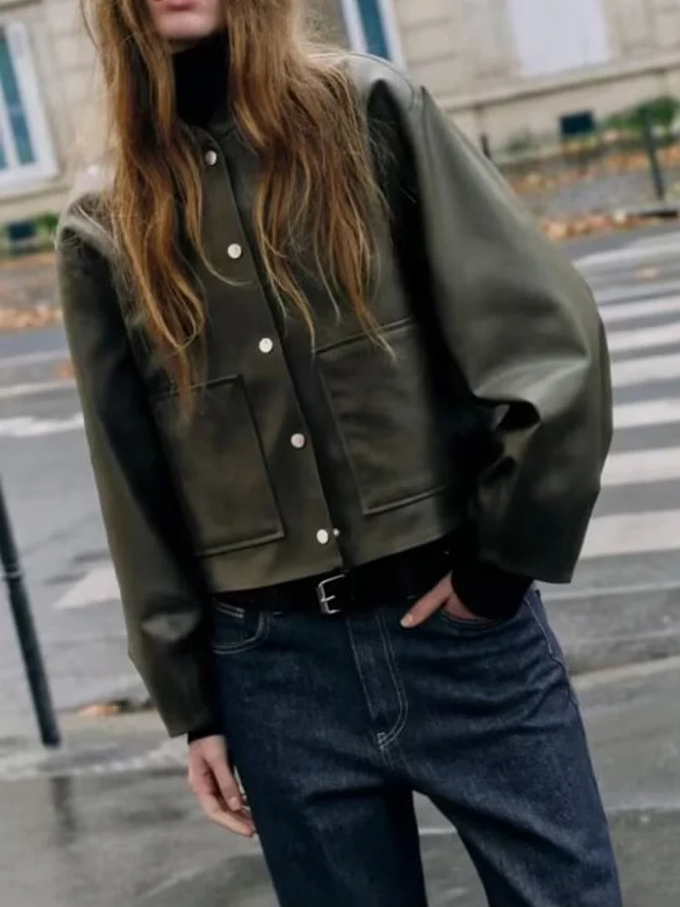 

New autumn women's clothing European and American style French design fashionable and versatile imitation leather pilot jacket