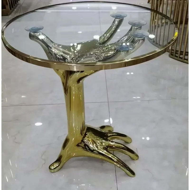 Luxury Stainless Steel Gold Frame Handmade Design Corner Glass Round Table Gold Metal Side Table for Home Decor