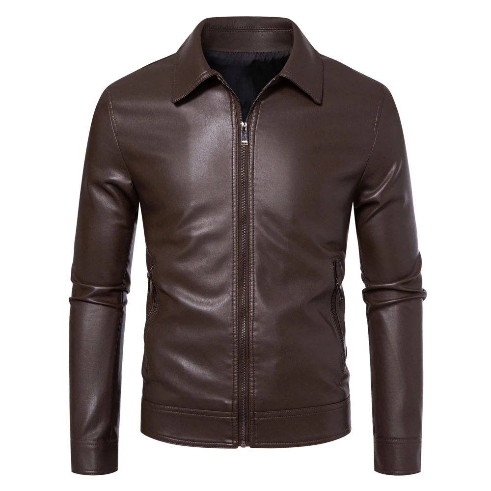 Spring Autumn Men's PU Leather Jackets Fashion Man Lapel Business Leather Jackets Vintage Men Slim Fit Motorcycle Zipper Jackets