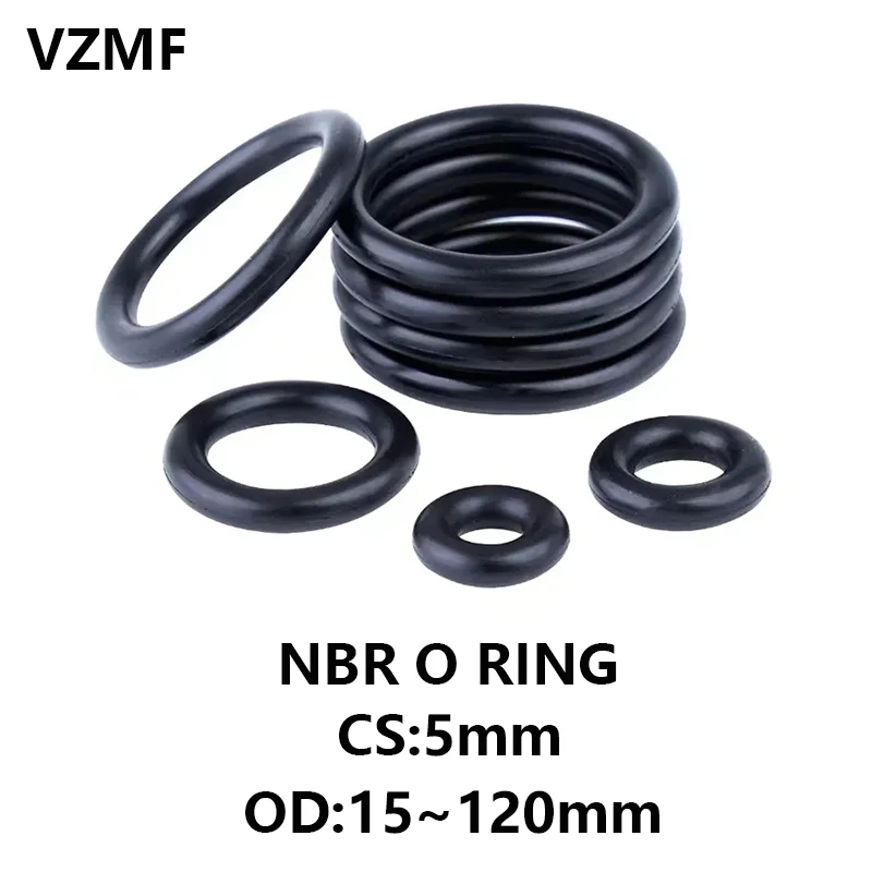 

NBR O Ring Gasket Thickness CS 5mm OD 15~120mm Nitrile Rubber Round O Type Corrosion Oil Resist Sealing Washer Blackr