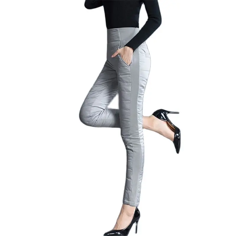 Pantalones de plumón de pato blancos para mujer, Capris elásticos cálidos de lápiz, gran oferta, Invierno