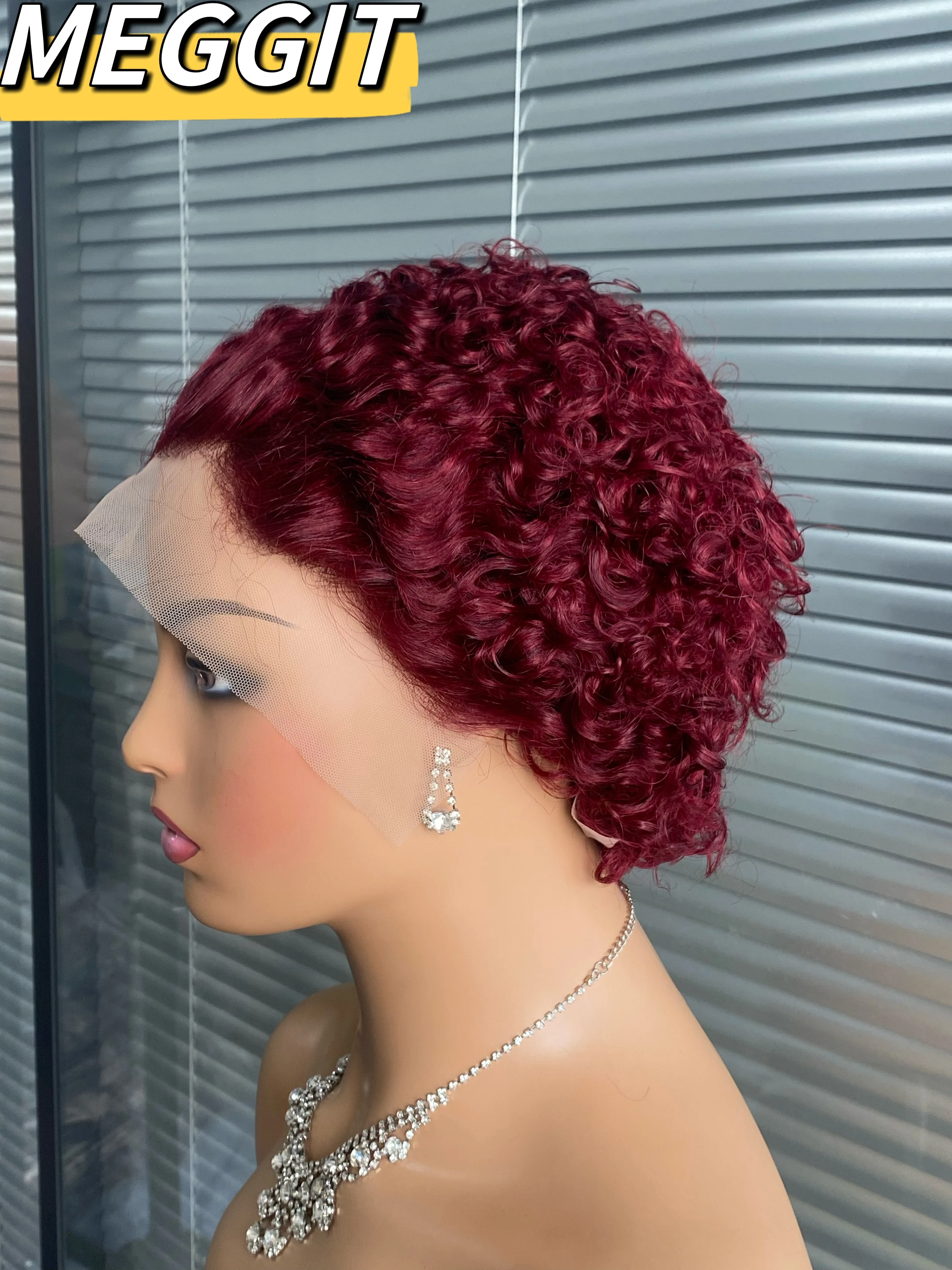 

Meggit 100% Human Hair 13X4 Lace Frontal Wigs Pixie Cut Short Bob Human Hair Wig Transparent Lace Front Human Hair Wig 6Inch