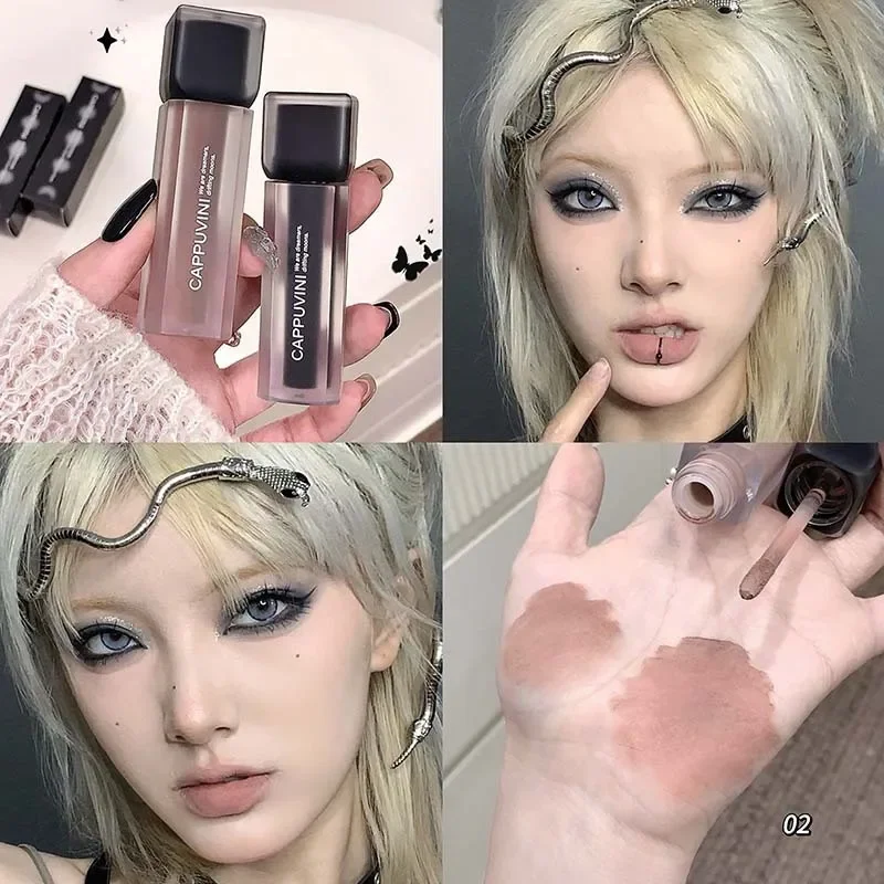Punk Gothic Lipsticks Matte Velvet Lip Glaze Dark Brown Lip Gloss Waterproof Nude Base Lip Tint Mud Korean Makeup Cosmetics