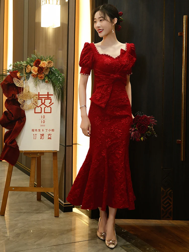 

Wine Red Fishtail Dresses Evening Party Celebrity Formal Occasion Tight Fitting Dress Women Prom Dress Engagement Dress