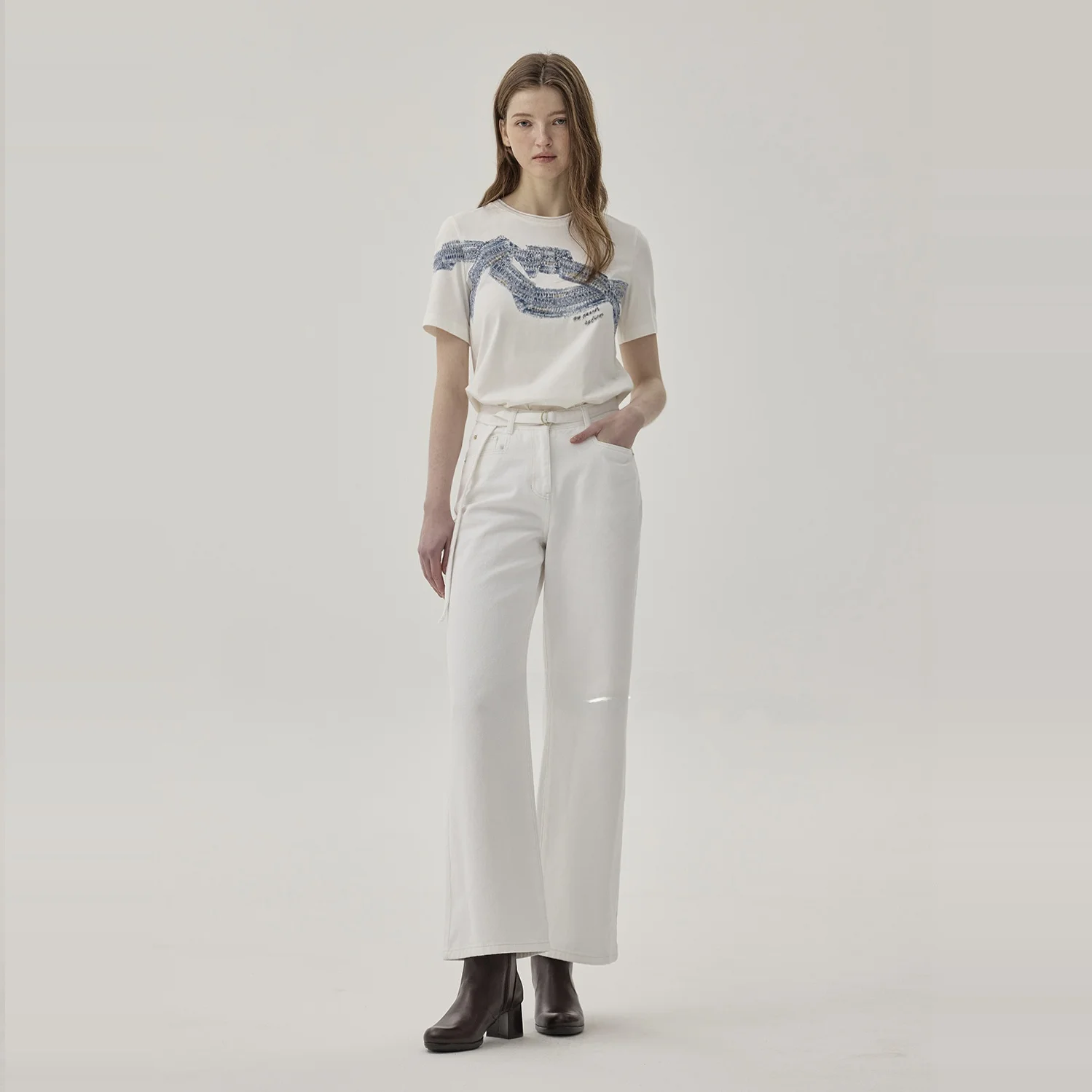 Ultra-Heavyweight 00% Cotton round Ne Sequin Embroidery ort Sve Slimming Top Commute Versatile Korean Sle T-irt