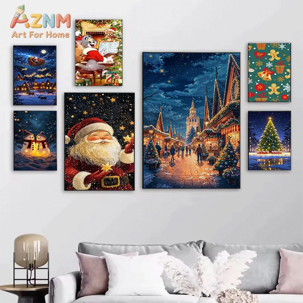 Vintage Red Background Multiple Santa Claus Portrait Canvas Wall Art Print Poster Unframed Canvas Painting Home Living Room Be