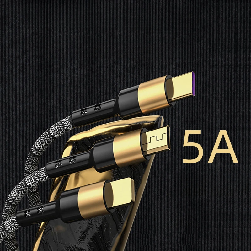 Black Gold-plated 1 To 3 Data Cable Suitable for Huawei 5A Super Fast Charging Type-C Fast Charging Cable