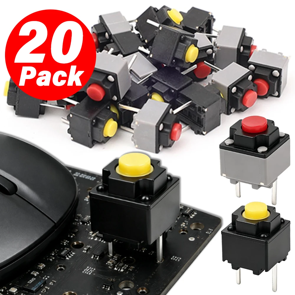 20-5Pcs Replaceable Silent Microswitch Mute Switch Square Silent Micro Switch for Mouse Supports Up To 5 Million Press Cycles