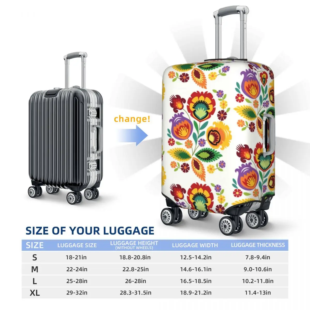 Custom Polish Folk Flowers Luggage Cover Protector Fashion Poland Floral Art Travel Suitcase Covers for 18-32 Inch