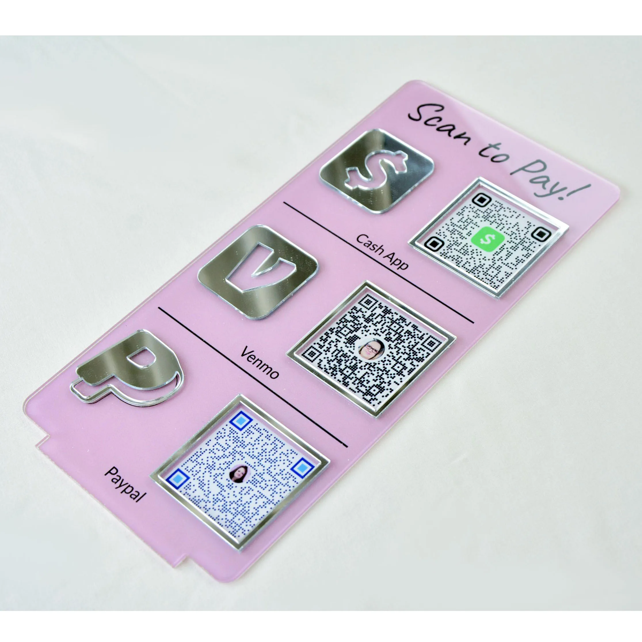 علامة QR للدفع المخصصة، حامل أكريليك مخصص لـ Venmo CashApp، مسح PayPal للدفع مقابل مكتب مطعم متجر الأعمال الصغيرة