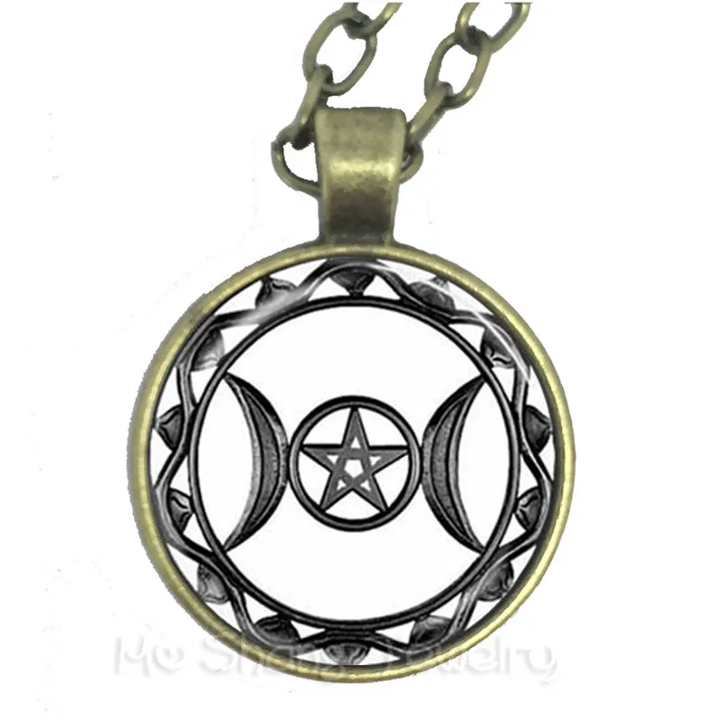 Triple Moon Goddess Wicca Pentagram Magic Amulet Talisman Women Moon Necklace Tibetan Vintage Jewelry Gift For Family Talisman