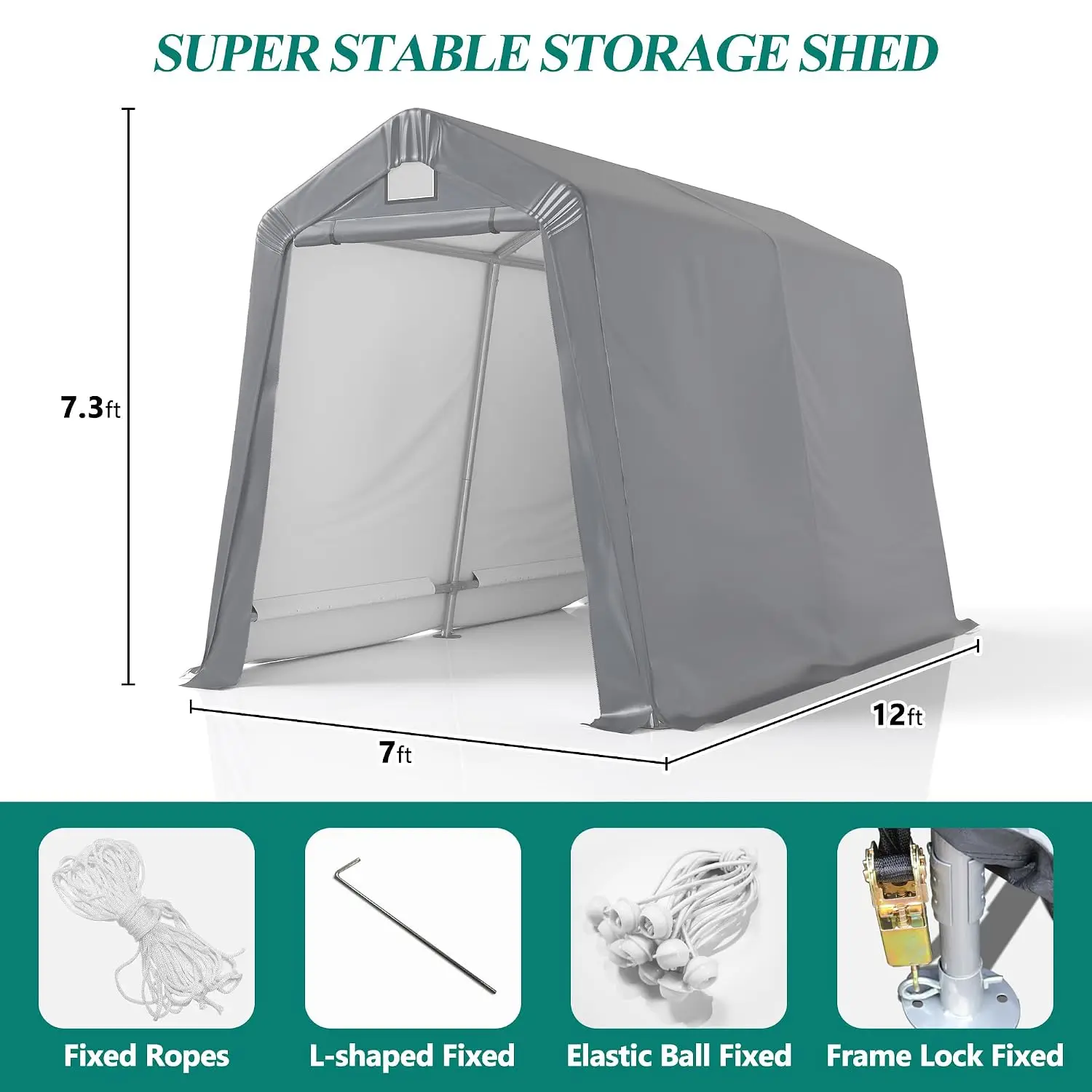 7'x12' Outdoor Storage Shed Heavy Duty Portable Garage with Roll-up Windows & Zipper Door for Bike ATV Motorcycle, Customized
