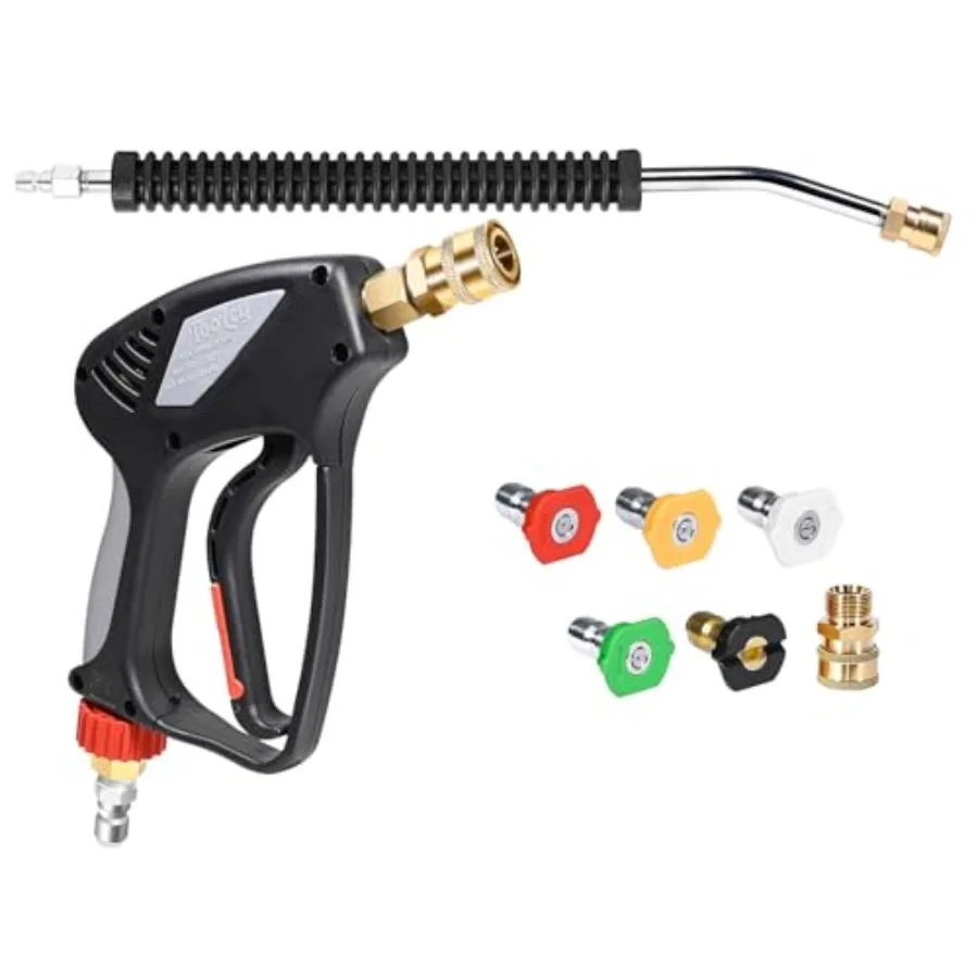 

Pro Pressure Washer Gun and Wand for residential cleaning, brass construction, black color, 5000 PSI max pressure with 360 swiv