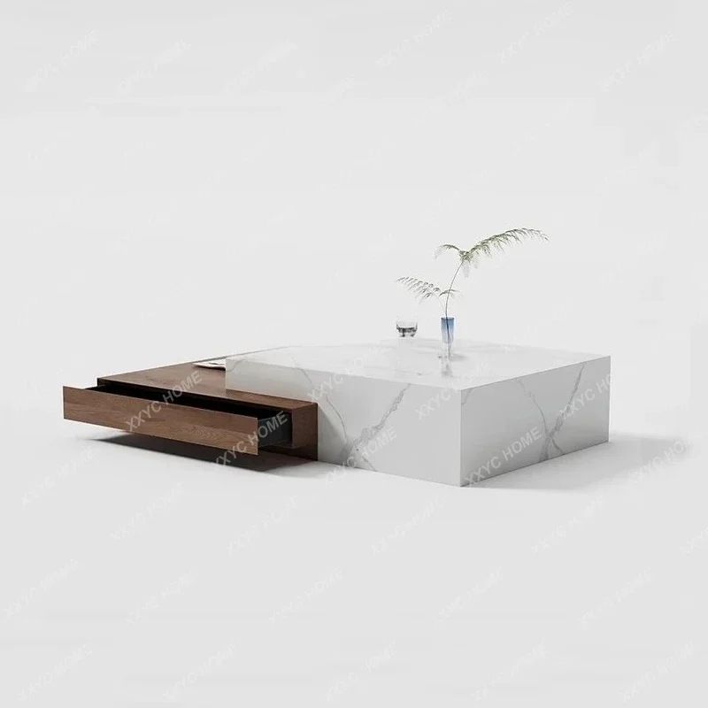 

A Wabi Sabi retro coffee table living room home high-end solid wood log retractable rock slab coffee table