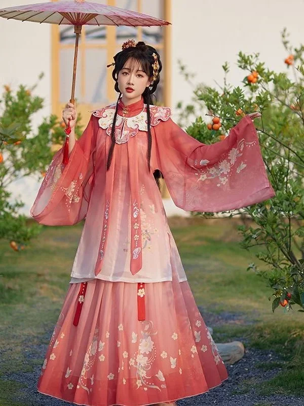 

Red Woman Chinese Traditional Retro Elegant Folk Dance Costume Ancient Style Ming Dynasty Fairy Dress Embroidered Hanfu Robe