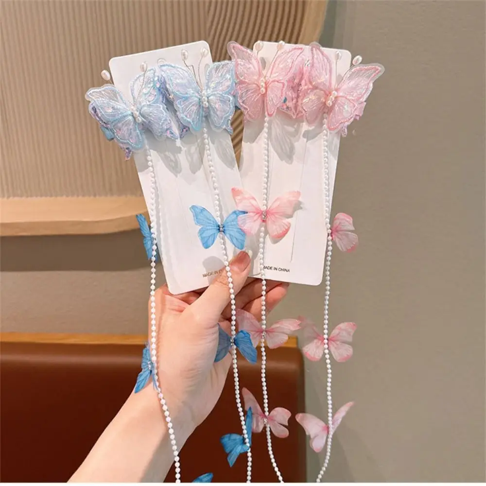 Doce malha pérola trançada hairpin colorido borla meninas presilhas headwear trançado corrente de cabelo