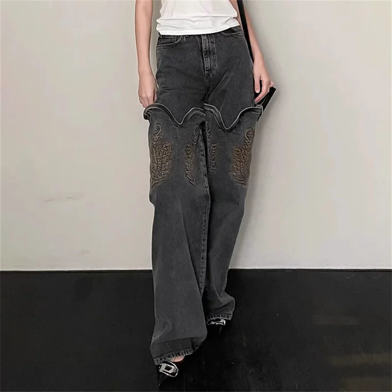 Women's jeans New high waisted slim fit straight leg pants for summer 2025 pure cotton embroidery women's pants y2k Denim pants