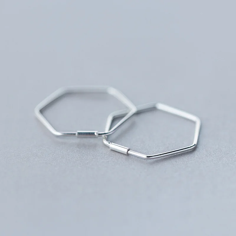 Trustdavis Newest 925 Sterling Silver Women's Jewelry Fashion Cute Hexagon Hoop Earrings For Fine Silver 925 Earring Gift DS133 image 6