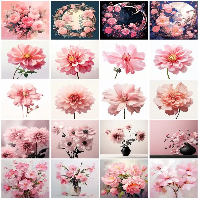 

SDOYUNO Oil Painting By Numbers Pink Flower Canvas Painting Art Supplies Personalized Gift Home Decoration