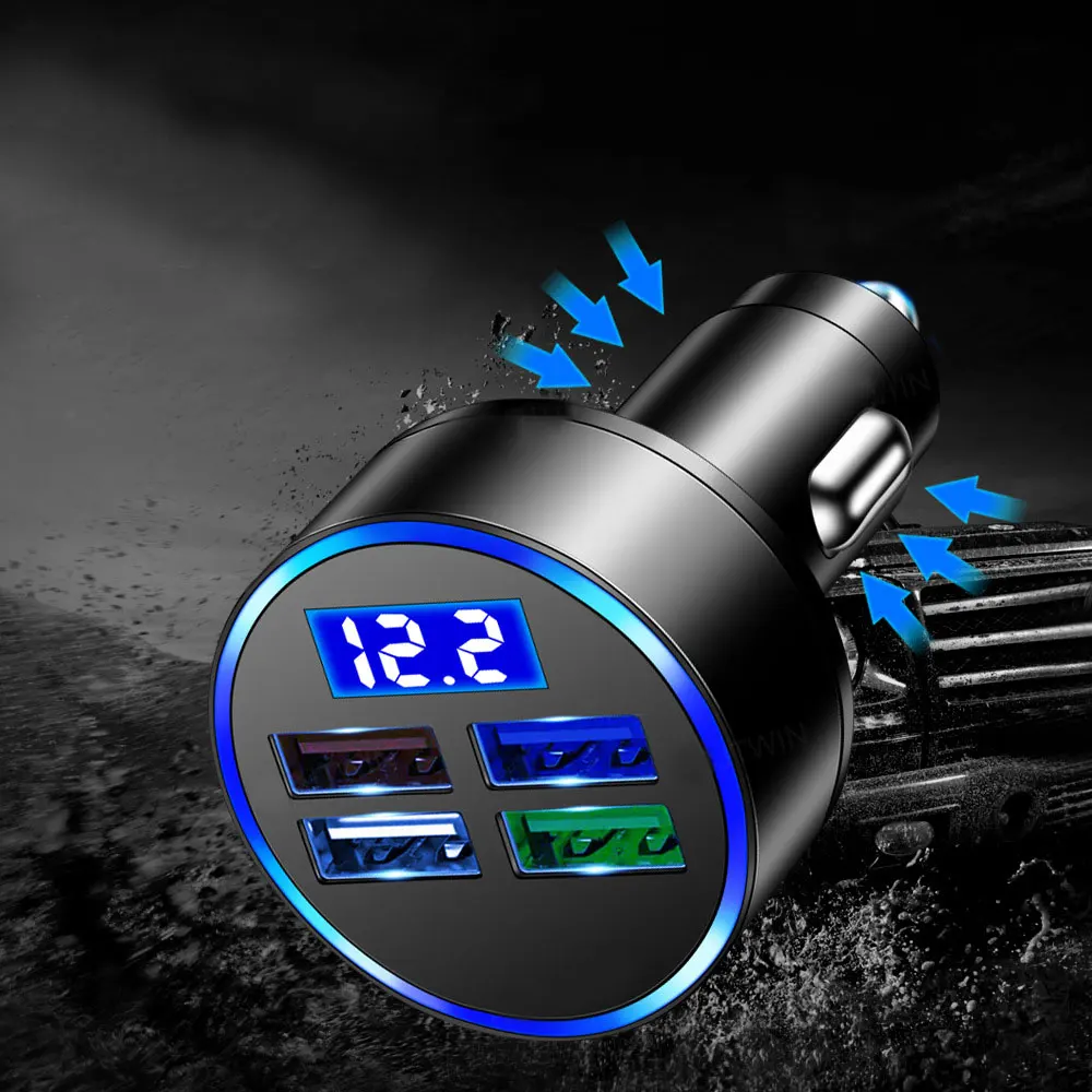 1pc Universal Car Digital Display Fast Charging Charger Car 4USB Quick Charger Car 4 Holes Charger Auto Interior Accessories