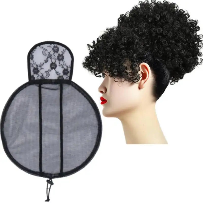 

Wig Net for Making Afro Puff Ponytail Hair Bun with Drawstring Hair Net for Afro Bun Chignon With Bangs Hairnet Weaving Wig Cap