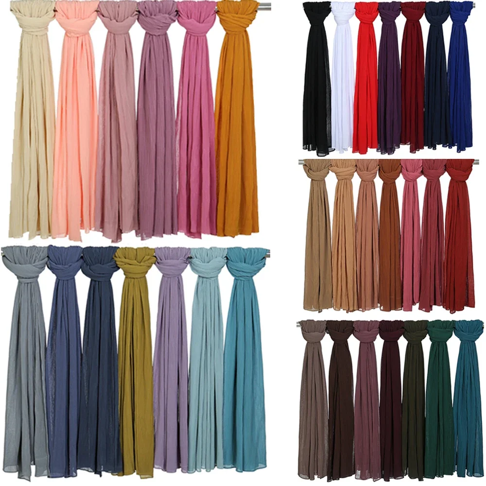 

New Bubble Pearl Chiffon Long Scarf Women Crinkle Shawls Head Wrap Muslim Hijab Bandanas Headband Bufanda Foulard Turbante Mujer