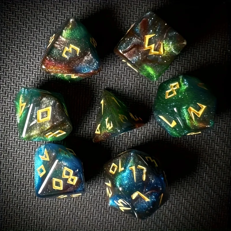 7pcs Tri Color Science Fiction Dices, DND Polyhedral Dices, Chessboard Accessories, Perfect Gift for Birthday