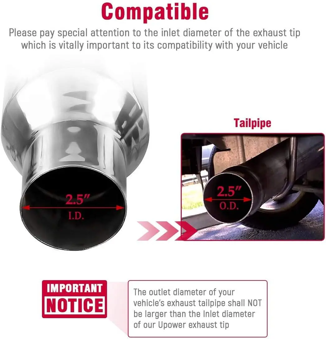 

Blue Burnt Exhaust Tip 2.5" Inlet 4" Outlet 9" Long 2 1/2" to 4" Exhaust Tailpipe Weld on Single Wall Slant Cut 304 (2PCS)