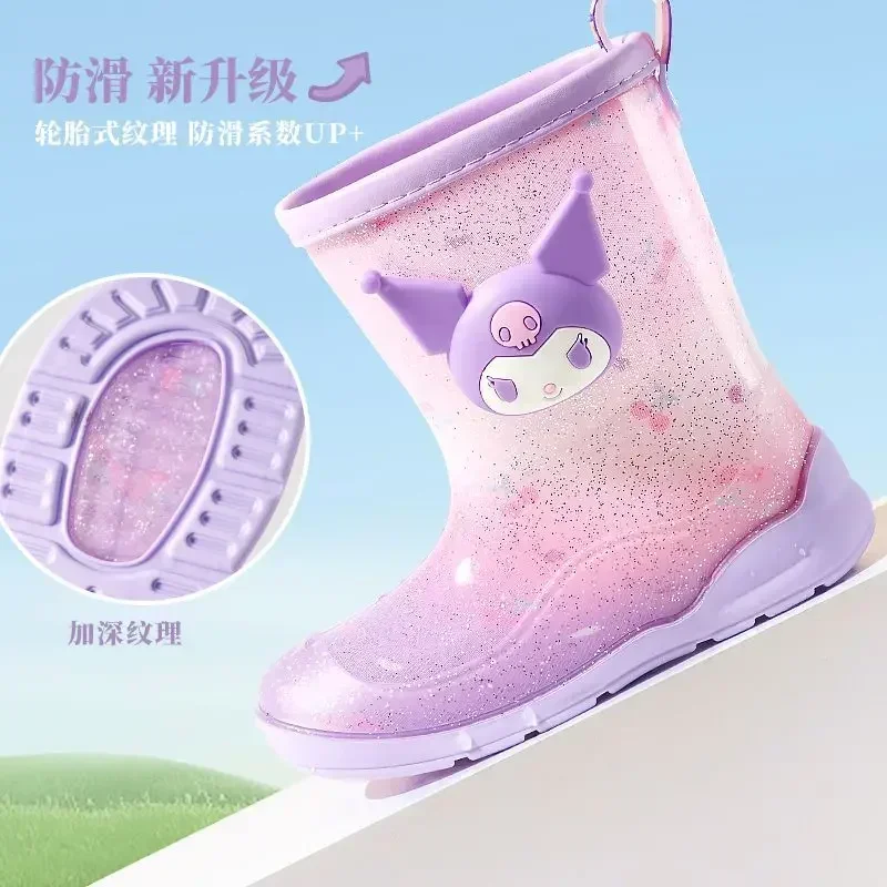 Minha melodia kuromi anime miniso kawaii ins crianças sapatos de chuva bonito dos desenhos animados cinnamoroll botas de chuva à prova dwaterproof água presentes para crianças