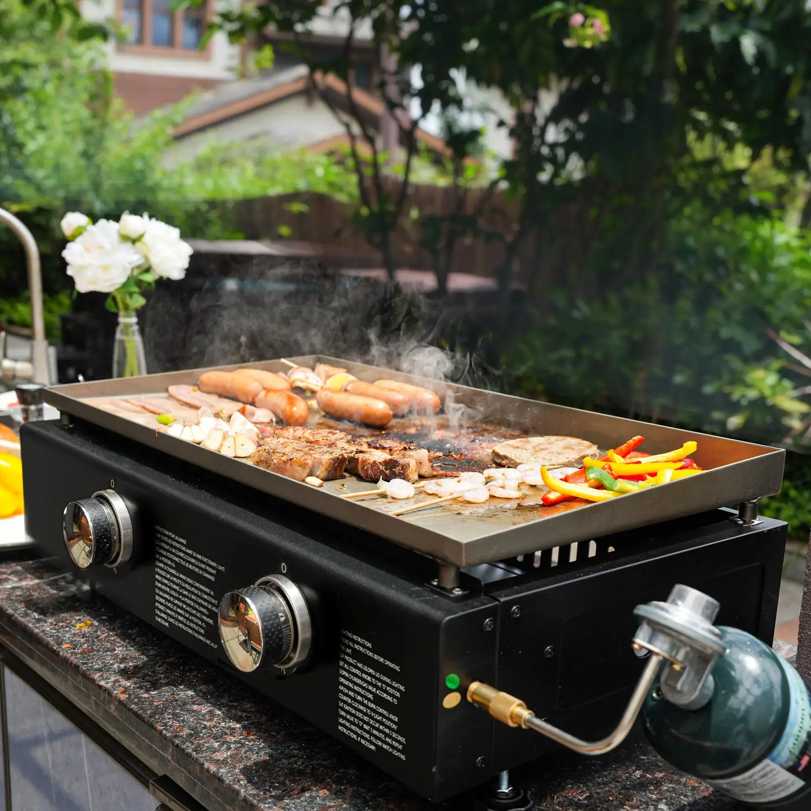 Portable Desktop  Grill Combination Outdoor BBQ Grill with Hot Plate for Camping Picnic Backyard