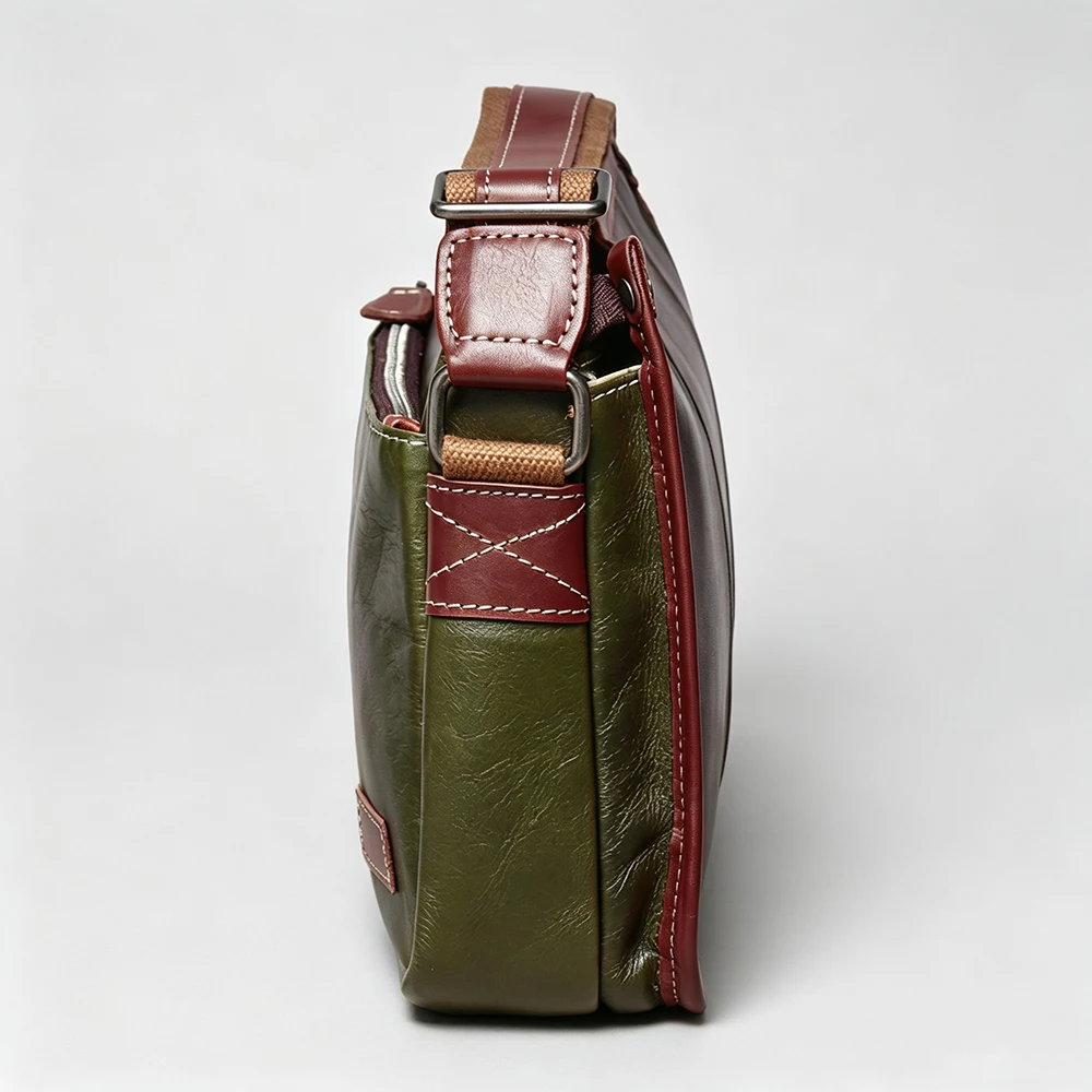 LUOKIR Unisex-Umhängetasche aus Leder, Umhängetasche aus Rindsleder mit Oberschicht, trendige Paarung mit Pendler-Briefträgertasche – Detail 8