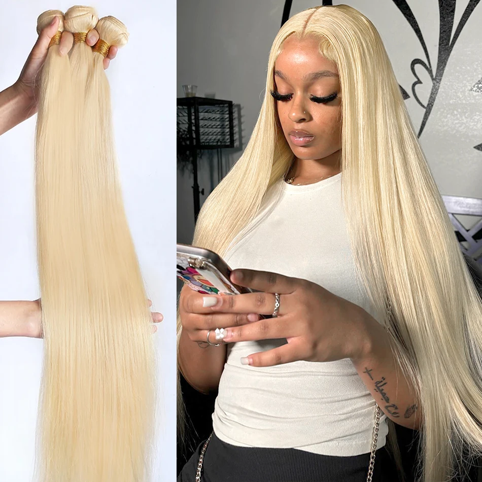 Luvin 613 Blonde Colored Straight Human Hair Bundles Brazilian Hair Weave 100% Human Hair Bundles Remy Hair Extensions