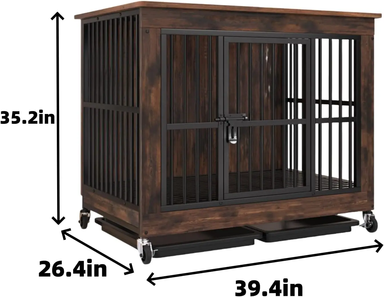 Wooden Dog Crate with Wheels Furniture, Indoor Use, for All Dogs, Decorative Side End Table Multiple Units Can Be Combined
