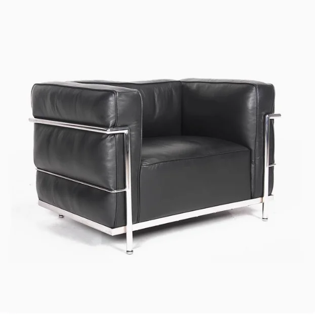 

# Black Genuine Leather Square Accent Chair Living Room Office Or Cigar Lounge
