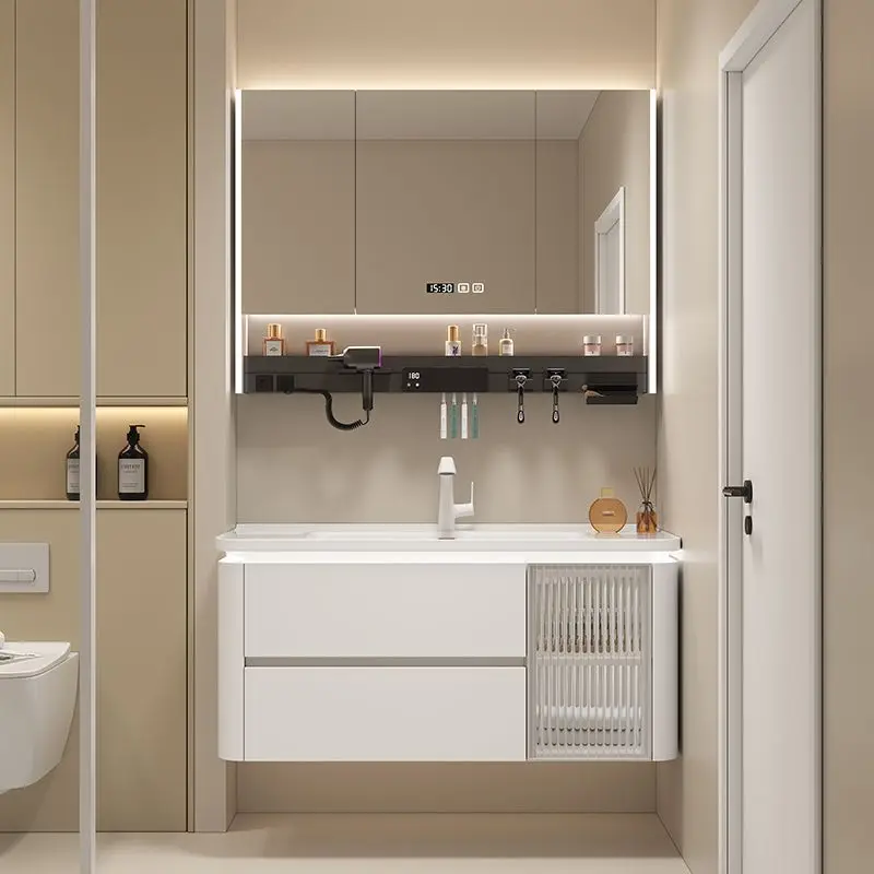 Smart  mirror ceramic integrated basin hair dryer toothbrush bathroom sink washbasin cabinet combination