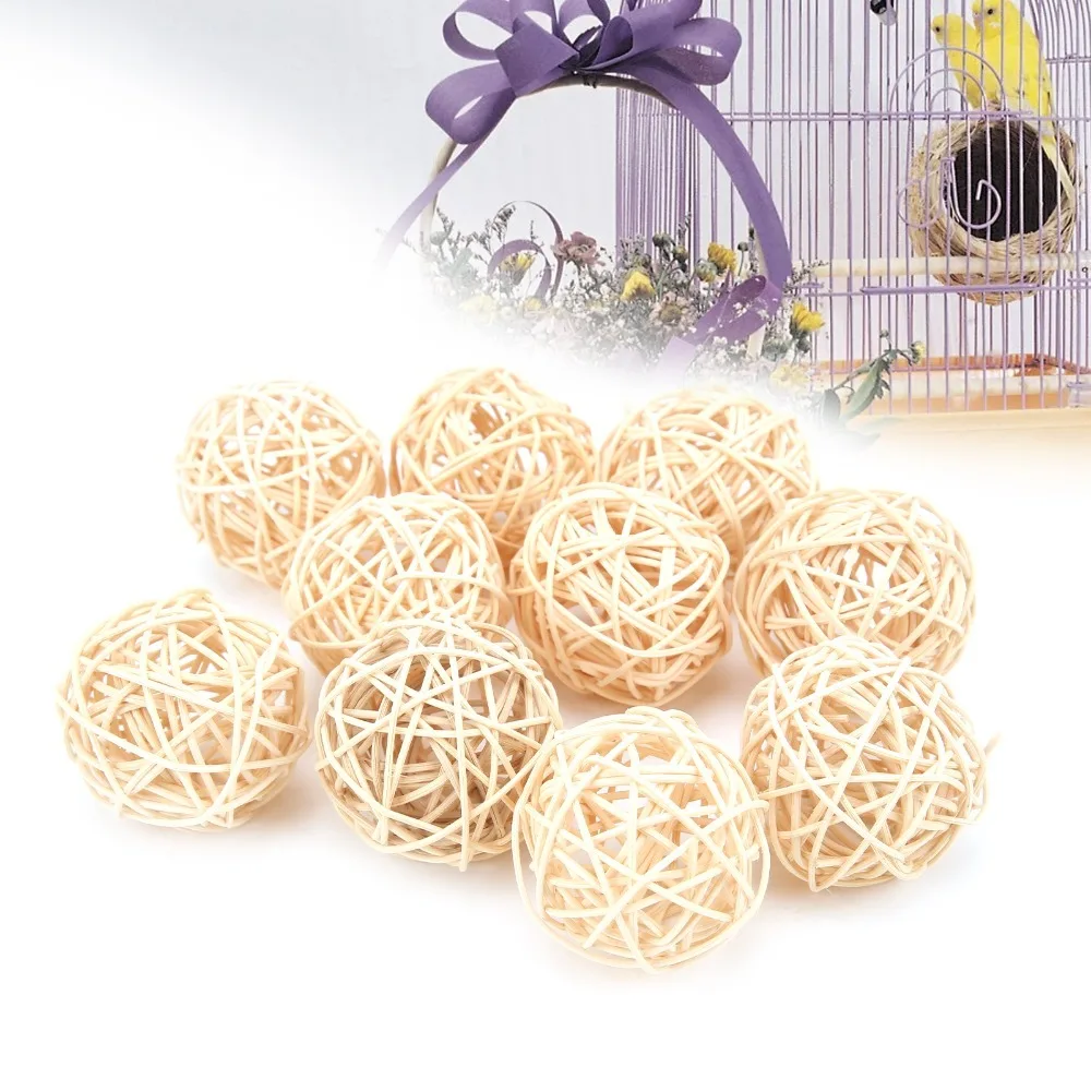 10pcs Handwoven Rattan Chew Balls 5CM Diameter Pure Color Parrot Chew Toys Small Size Safe And Harmless Pure Rattan Toys