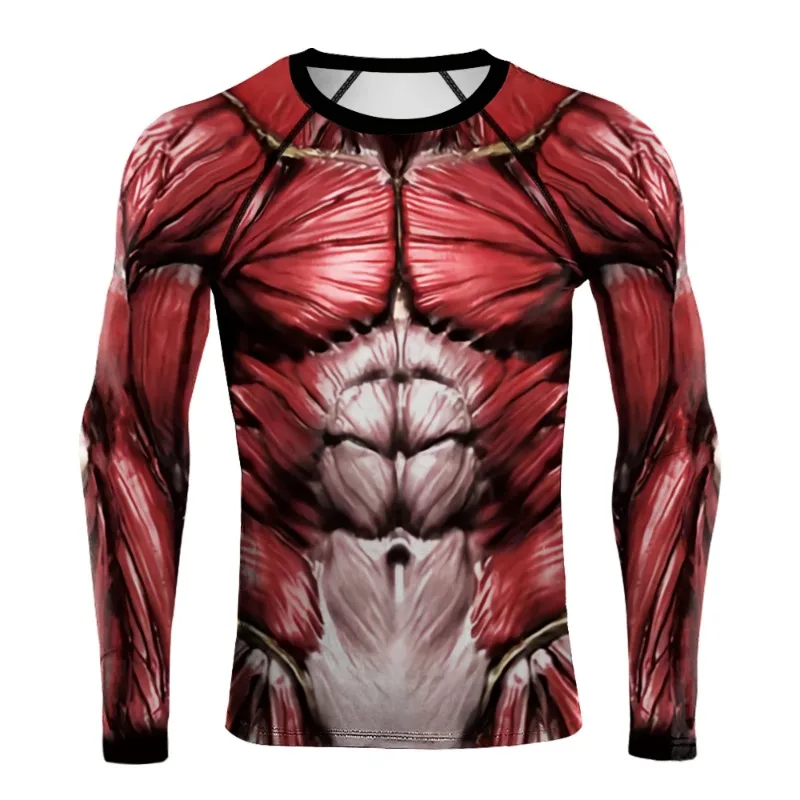 Apanese Anime Cosplay Muscle Printed  Men Compression Shirt Long Sleeves Halloween Costume Elastic T-Shirts Male Novelty Tops